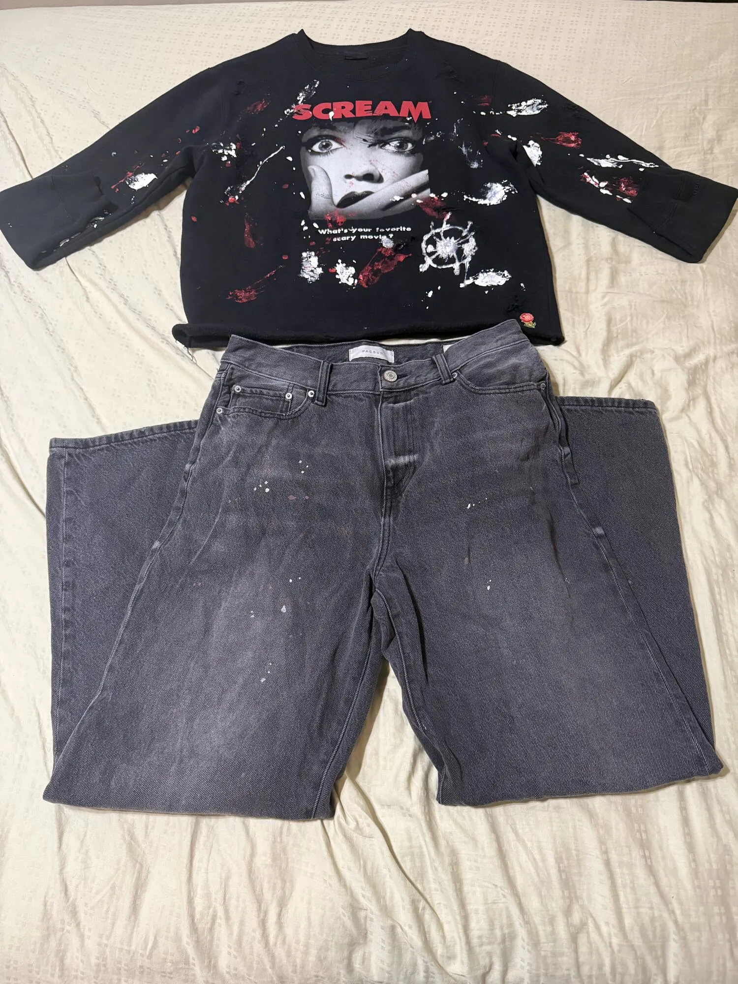 Pacsun Jeans, Painted and Cropped Pacsun Scream Sweater