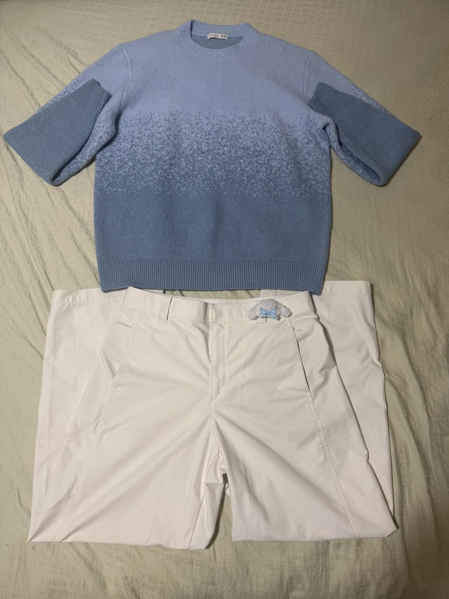 JW Anderson Gradient Sweater, Uniqlo Barrel Pants