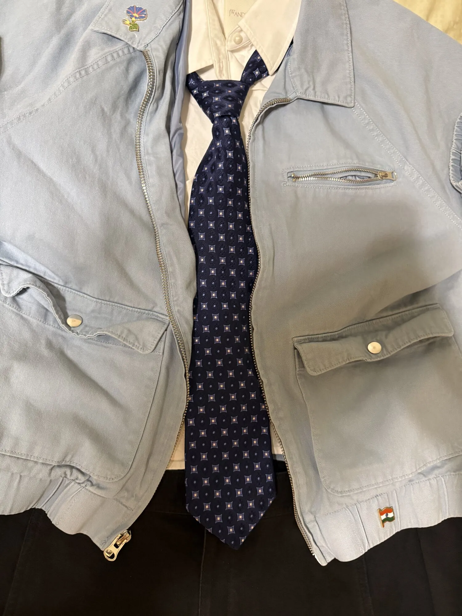 Uniqlo Barrel Pants, JW Anderson Cropped Shirt, Pacsun Raglan Jacket, and gifted tie from Mentor, view 3